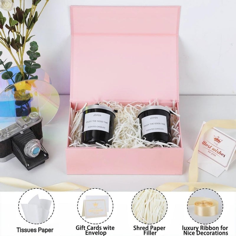 UoeRing 1 Pcs Pink Gift Box 9.5x6x3 inch Small Luxury Gift Box for Presents with Magnetic Lid Collapsible,Birthday,Christmas,Contains Card, Ribbon, Tissue Paper,Shredded Paper Fille - Image 3